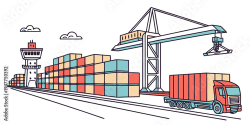 A truck is loading colorful shipping containers Vector