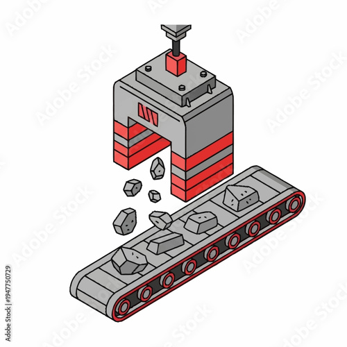 Isometric illustration of industrial crusher machine.