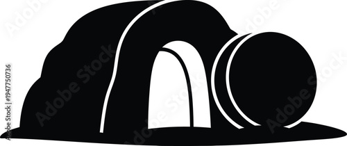 Empty tomb with the stone rolled away, resurrection of Jesus Christ in Christian theology. Nativity He risen hope and spiritual renewal, Easter holiday.