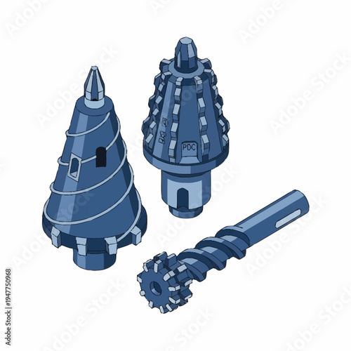 Three types of industrial cutting tools: a step drill bit, a reamer, and a milling cutter, rendered in a blue isometric illustration.