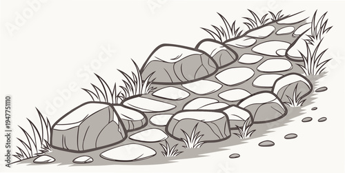 A snake curled up on the ground with grass Vector