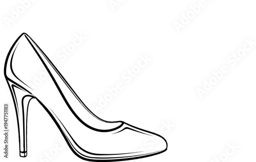 Stylized black and white sketch of a single elegant stiletto heel shoe