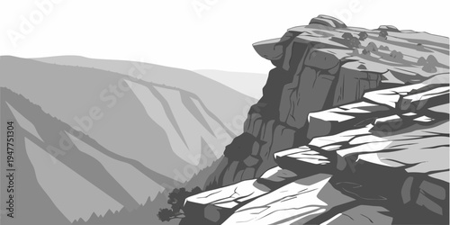 A rocky cliffside with a mountain in the background Vector