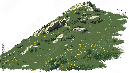 A green hill with yellow flowers on it Vector