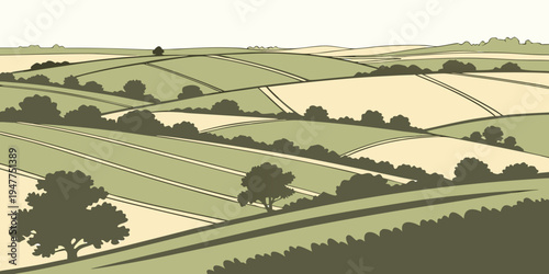 A landscape with trees and fields Vector