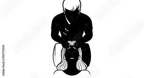 Stylized illustration of a therapist massaging a client's head