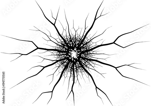 Vector illustration of a starburst crack on a white background, abstract graphic design