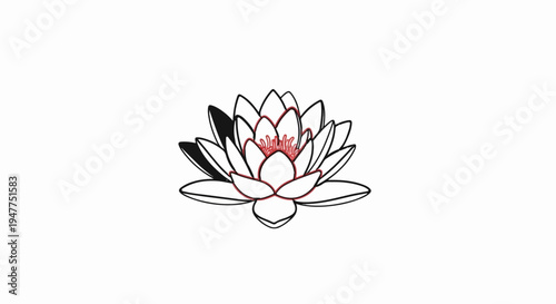 Stylized illustration of a water lily with black outlines and pink center