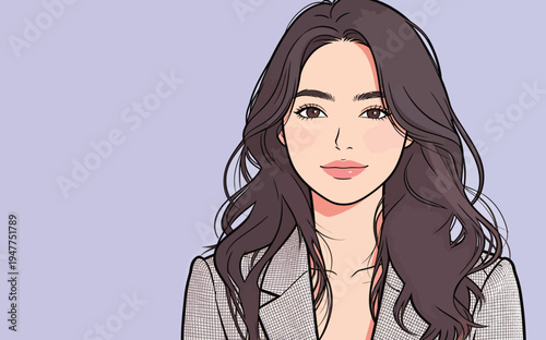 A young woman with long hair smiles at the viewer while wearing a simple jacket in front of a light background.