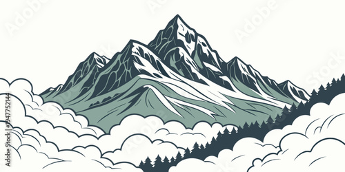 A mountain range with snow and clouds Vector