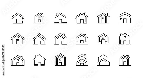 Set of Minimalist House Icons, Abstract Home Symbols Collection, Real Estate Line Art