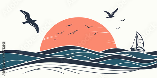 Sailboat on the water at sunset Vector
