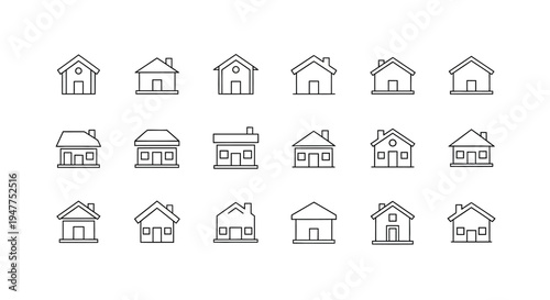 Set of Simple House Icons, Minimalist Home Symbols, Vector Graphics
