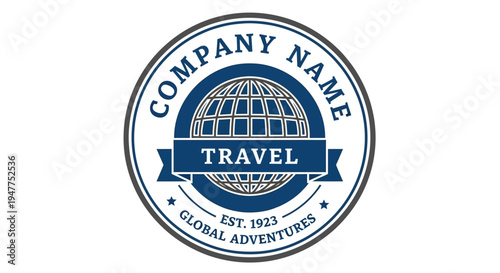 Travel company logo with globe and banner.