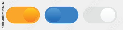 A colorful graphic design featuring three rounded toggle buttons in different states