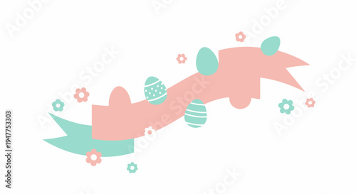 Abstract Easter eggs composition with pastel shapes and flowers minimal flat illustration