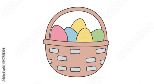 Simple Easter basket with colorful eggs flat illustration isolated on white background