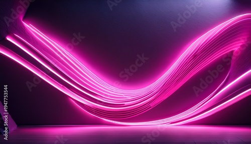 radiant pink neon curves illuminate against a dark textured surface creating a modern glowing accent with soft light