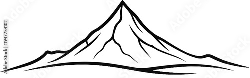 Stylized black ink mountain range drawing with sharp peaks and varied slopes
