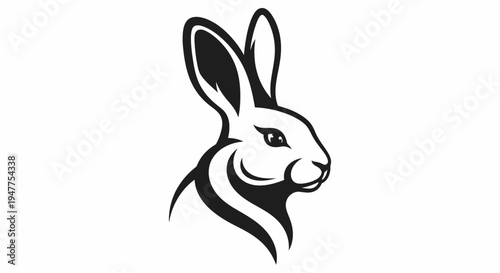 Elegant Black and White Rabbit Head Profile Illustration.