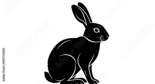 Black silhouette of a rabbit with long ears and a small tail.