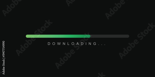 A digital illustration of a downloading progress bar on a black background with a green loading indicator