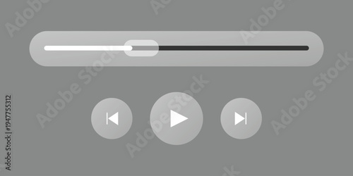 A modern video player interface with playback controls on a gray background