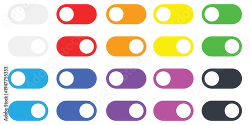 A collection of colorful toggle buttons on a white background