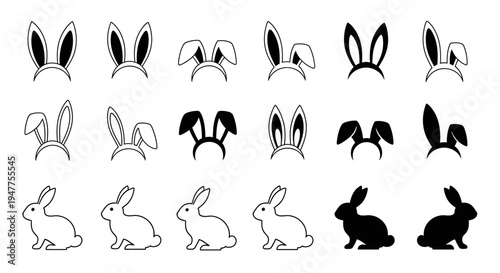 Collection of various bunny ears headbands and rabbit silhouettes for Easter and costume designs.