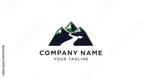 a logo with a deer and mountains.