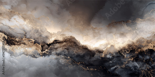 Swirling white steam and mist rise from water boiling in a dark metal pot over an intense orange fire under a moody night sky filled with abstract clouds