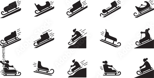 Black silhouettes of people ice skating in various poses