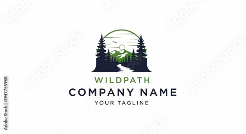 Logo design with mountain and trees.