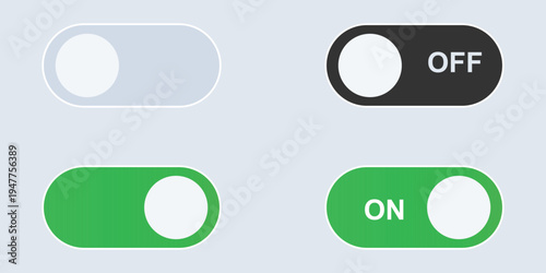 A graphic illustration of toggle switches in different states of activation on a plain background