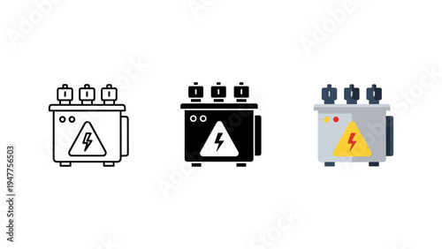 Electrical hazard warning signs set with lightning bolt and exclamation mark vector illustration flat design