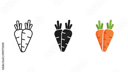 Three carrots with hands and faces celebrating success vector illustration flat design