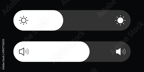 A sleek interface with sliders for adjusting brightness and volume settings on a black background
