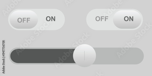 A modern interface with toggle switches and a slider control on a gray background