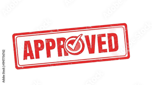 Red rubber stamp with approved text and checkmark