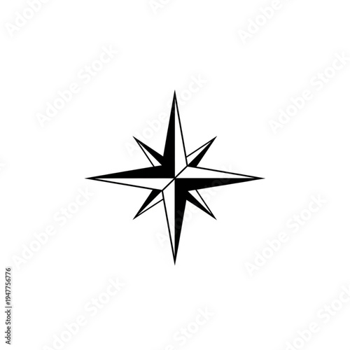A black and white graphic illustration of a compass rose, symbolizing direction and navigation.