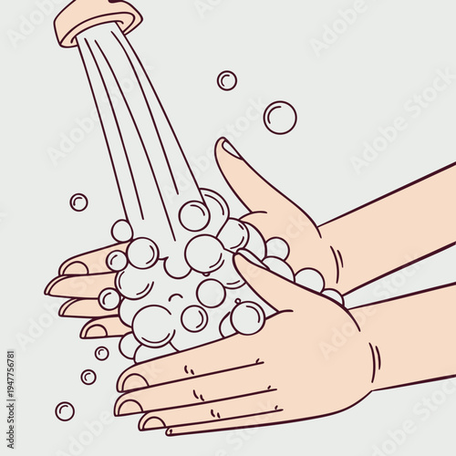 Hands covered with soap foam