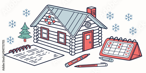 A house with a red door and a christmas tree Vector