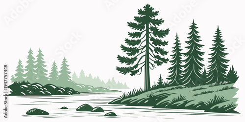 A serene landscape with trees on an island Vector