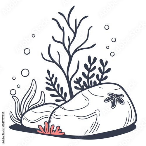A rock with seaweed and coral in the ocean Vector