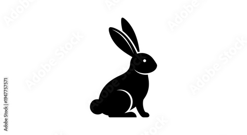 Elegant Black Rabbit Silhouette Isolated on White Background.
