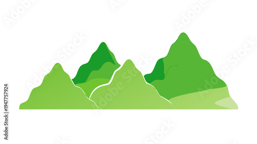 A green mountain range with three peaks Vector