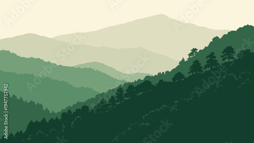 A scenic view of layered green mountains Vector