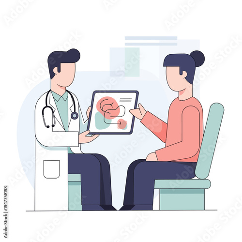 Doctor showing brain scan to patient.