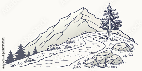 A mountain landscape with a snow covered mountain and trees Vector