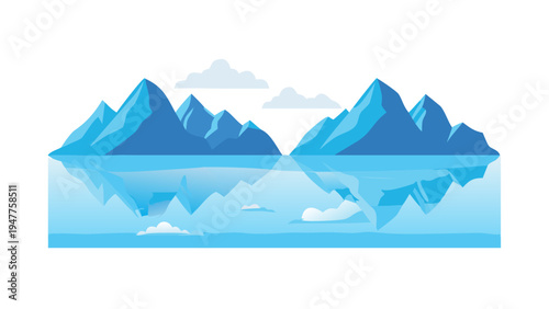 A blue mountain range with reflection in water Vector